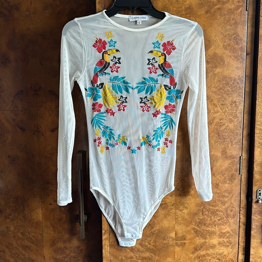Carpe Diem tropical embroidered bodysuit NWOT